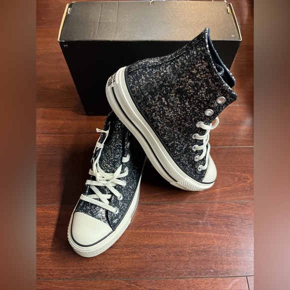 Converse Shoes - Converse CTAS Lift Platform Hi Top Womens 7.5 Glitter Black Sneaker Shoe A09551C